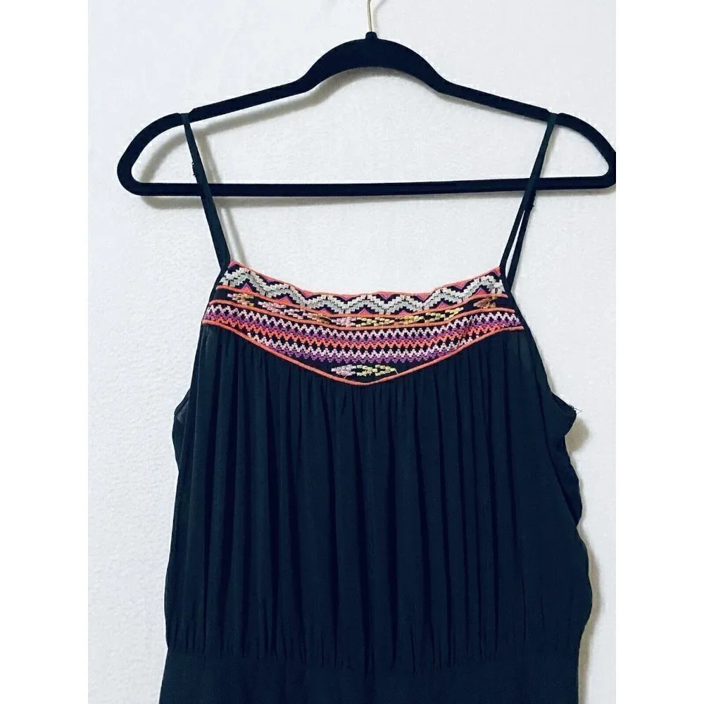 BCBGMAXAZRIA Womens Medium Sleeveless Embroidered Jumpsuit Black Boho